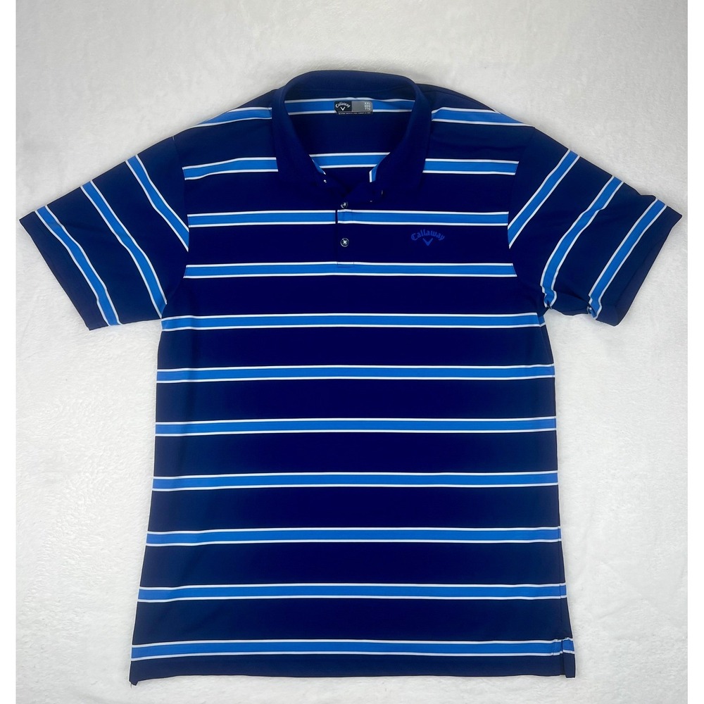 Callaway Mens Blue‎ White Stripe Golf Polo Shirt XXL Eagle Logo Short Sleeve